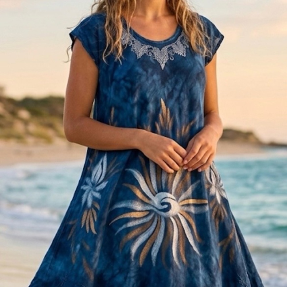 BOHO CHIC INDIGO BLUE  SHIFT DRESS. PLUS SIZE